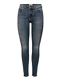 ONLY Damen Skinny Fit Jeans | Normal Waist Denim Stretch Hose | Bleached Used Design ONLWAUW, Farben:Dunkelblau, Größe:M / 32L