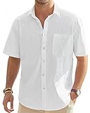 J.VER Leinenhemd Herren Hemd Kurzarm Leinenshirt Freizeithemd Businesshemd Sommer Casual Regular Fit Shirt,Weiß,3XL