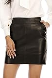 Fahsyee Lederrock Damen - Hüfthohe Taille, dehnbarer Reißverschluss Mini-A-Linie Bleistift kurz Übergröße - Schwarz - M