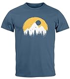 Neverless® Herren T-Shirt Outdoor Print Natural Badge Logo Wandern Fashion Streetstyle Denim Blue L