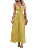 CUPSHE Damen Kleid V Ausschnitt Twist vorne Blumendruck Verstellbares Cami Maxikleid Freizeitkleider Boho Beach Maxi Dress Gelb L