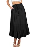 REORIA Damen Röcke Elastische Maxiröcke mit hoher Taille für Damen Lange Röcke mit Taschen Schwarz M
