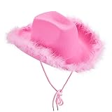 Geagodelia Damen Cowboyhut mit Flauschig und Glitzer Dekoration Cowgirl Hut Mütze Kopfbedeckung für Party Halloween Karneval Kostüm Kostümzubehör (B - Pink)