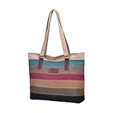 CHEREEKI Tote Bag, Tasche Damen Multi-Color Streifen, Stofftasche für Shopper Schule Arbeit Einkaufen und Reisen