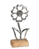 formano Dekoaufsteller Blume aus Aluminium & Mangoholz 20 cm - Silberfarben