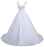 Romantic-Fashion Brautkleid Hochzeitskleid Weiß Modell W101 A-Linie Stickerei Träger Satin Organza DE Größe 50