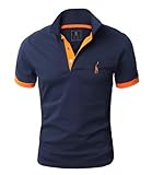 GLESTORE Poloshirt Männer, Hemd Herren Kurzarm Giraffe Stickerei T-Shirt Sommer Golf Sports Marine XL