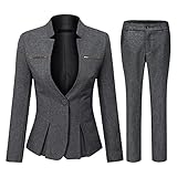 YYNUDA Anzug Set Damen Blazer mit Rock/Hose Slim Fit Hosenanzug Elegant Business Outfit für Office Dunkelgrau+Hose M