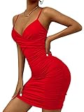 AIEOE Kleider mit Riemchen mit V-Ausschnitt und Nacktem Rücken Damen Eng Sexy Frau Elegante Kurze Größe M Rot