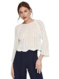 ONLY Damen Eleganter Strickpullover | Cropped 3/4 Arm Shirt | Knitted Pointelle Stretch Sweater ONLNOLA, Farben:Weiß, Größe:M