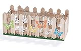 Holzdeko Set mit 3 Glasvasen - Deko aus Holz mit naturnaher Maserung - Bunter Dekoration & 3 Schmalen Glasvasen - Maße Garten: L x B x H: 24 x 10 x 9,5 cm