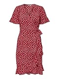 ONLY Damen Blusen Wickelkleid | Lockeres Midi Kurzarm Tunika Dress | Knielang mit Bindegürtel ONLOLIVIA, Farben:Rot, Größe:38
