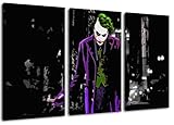 Dream-Arts Dark Joker Motiv, 3-teilig auf Leinwand (Gesamtformat: 120x80 cm), Hochwertiger Kunstdruck als Wandbild. Billiger als EIN Ölbild! Achtung KEIN Poster oder Plakat!
