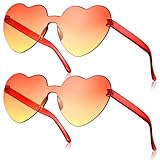 Fiada 2 Paar Herz Sonnenbrillen Herzförmige Brillen Lustige Partybrillen für JGA Hochzeit Fasching Kostüm Farbige Randlose Sonnenbrillen für Frauen (Klassisch, Orange)