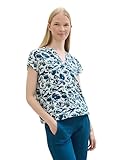 TOM TAILOR Damen Kurzarm-Bluse mit Muster , blue abstract floral design, 38