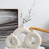 Vasen Deko- Weiße Donut Keramik Vasen Set 3,Vase für Pampasgras Modern Skandinavische Deko,Boho Beige Vase für Wohnzimmer,Flur,Hochzeit,Fensterbank,Tisch,Party Home Deko……