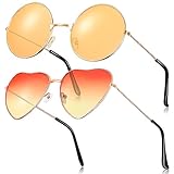 Fiada 2 Paar Hippie Sonnenbrillen Retro Damen Hippie Brillen Hippie Kostüm Sonnenbrille für Herren Damen Party Festival (Orange)