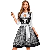 Funspread Dirndl Damen Midi Schwarz - Dirndlkleid mit Spitzenschürze Trachtenmode Kleid für Oktoberfest 38