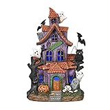 VALERY MADELYN Halloween Dekoration mit farbwechselnden Lichtern, Halloween Hausstatuen und Figuren aus Kunstharz für Halloween Party Deko, 29.5cm hoch