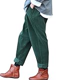 Youlee Frauen-elastische Taille Corduroy Hose mit Taschen Dunkelgrün Einheitsgröße