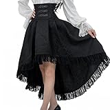 Fiamll Damen Gothic Steampunk Rock Viktorianischer Piratenrock mit hoher Taille und Rüschen Schwarz M
