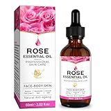 Rosenöl Bio Haare,60ML,Pure Rose Oil for Hair Skin Face,Rosenöl ätherisch Anti-Aging-Falten, für Aromatherapie, Körpermassage,Zur Gesichts- und Hautpflege