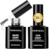 TOMICCA Base Coat Top Coat UV Nagellack Set, 2 * 15ml Base Coat und No Wipe Top Coat, Soak-Off UV/LED Nagellack Gel Geschenk für Nagelstudio DIY Home