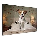 murando - Hund lustig Bilder 120x80 cm Leinwandbild 1 tlg Kunstdruck modern Wanbilder XXL Wanddekoration Design Wand Bild lachende Hündchen Jack Russell terrier g-H-10068-b-a