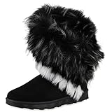 VAN HILL Damen Warm Gefütterte Winter Boots Stiefeletten Flache Schuhe Bequeme Kunstfell Booties Profilsohle Schlupfschuhe 208899 Schwarz 36