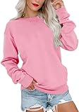 VIGVAN Damen Sweatshirt Pullover Elegant Basic Langarmshirt Rundhals Baumwolle Pulli Herbst Winter Casual Oberteile Langarm Tops (Rosa, XL)