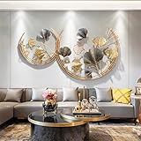 Lightakai Ginkgo Wanddeko Metall, Kreative 3D Hängende Gingko Blätter Wanddeko Moderne Wandkunst Wanddekoration für Wohnzimmer Hotel Hintergrund Wandverzierungen, 110 * 70 * 2.5cm