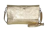 AmbraModa GLX11 - Damen Umhängetasche, Clutch, Handytasche aus echtem Leder mit abnehmbarem und verstellbarem Schultergurt, geeignet für Handys und Tablets bis zu 7 Zoll (Gold Metallic)