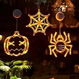 Decorative Fenster Licht, Orange Deko Lichter Hängende Warmweiß Kürbisse Spinnen Spinnennetz Dekorative Lampe für Halloween Party Balkon