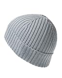 MayTree leichte Merino-Mütze mit Rand, einfarbige Mütze aus 100% Merinowolle, Laufmütze aus Wolle, Merino-Mütze Unisex für Damen und Herren (Grau)