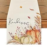 Artoid Mode Kürbisse Blumen Blätter Herbst Tischläufer, Küche Tisch Dekoration Drinnen Urlaub Party Dekor 40x140 cm