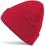 HatStar Wintermütze | Damen Beanie Mütze | Herren Feinstrick Beanie | für Frauen Männer Unisex | Cuffed Hats Weich & Warm (rot)