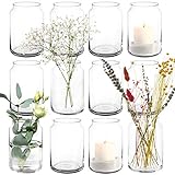 Giessle® 12x Vasen/Windlichter aus Glas im Set je 15cm groß, Tischdeko Kerzenglas Blumenvase Kerzenhalter