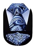 HISDERN Herren Krawatte Blume Paisley Hochzeit Krawatte & Einstecktuch Set Jacquard Blau Krawatten Taschentuch