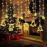 Herefun LED Lichtervorhang, 4.5m Stern LED Lichterketten, Weihnachtsbeleuchtung Innen LED Fenstervorhang Lichter Sternenvorhang Dekorative Girlande Dekorative Lampe Für Party, Weihnachten Dekoration