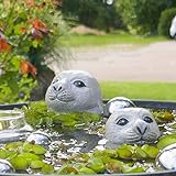 Storm's Gartenzaubereien Seehundkopf - Robbe - Heuler 2er Set 6,5 und 10cm hoch für die Teich oder Miniteich Deko aus Keramik
