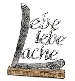 Schriftzug Lache Liebe Lebe aus Aluminium/Mango 32 cm Holz Deko Aufsteller Tischdeko Dekoration