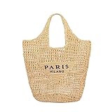 Paris Milano Strohsack Strandtaschen für Damen Sommer (Color : Beige)