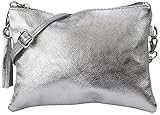 SH Leder Echtleder Umhängetasche Clutch kleine Tasche Abendtasche 22x15cm Anny G248 (Silber)